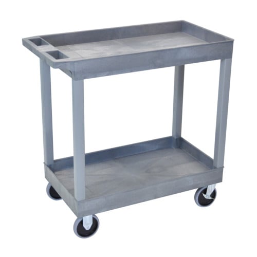 Luxor EC11HD-G 32" x 18" High Capacity Gray 2-Tub Shelf Utility Cart