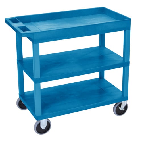 Luxor EC122HD-BU 32" x 18" High Capacity Blue 2-Flat/1-Tub Top Shelf Utility Cart