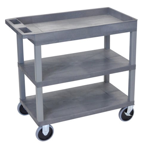 Luxor EC122HD-G 32" x 18" High Capacity Gray 2-Flat/1-Tub Top Shelf Utility Cart
