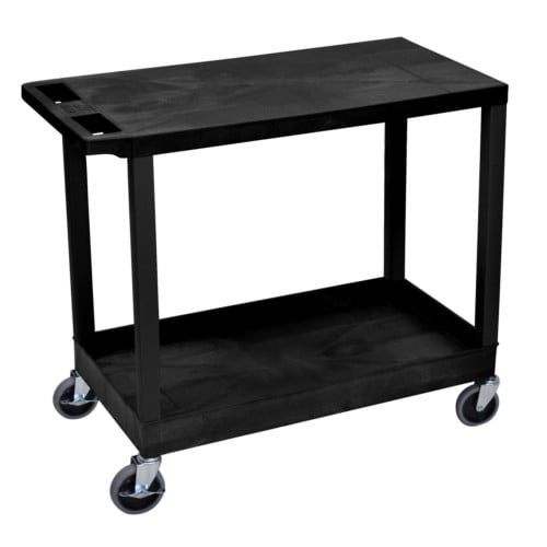 Luxor EC21-B 32" x 18" Black 1-Flat/1-Tub Shelf Utility Cart