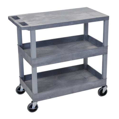 Luxor EC211-G 32" x 18" Gray 1-Flat/2-Tub Bottom Shelf Utility Cart