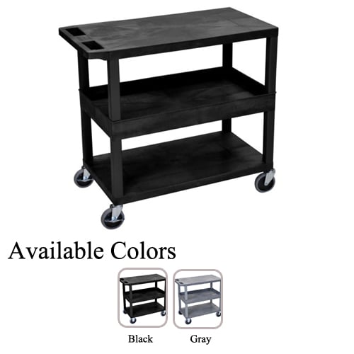 Luxor 32" x 18" Black 2-Flat/1-Tub Middle Shelf Utility Carts