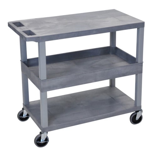 Luxor 32" x 18" Black 2-Flat/1-Tub Middle Shelf Utility Carts