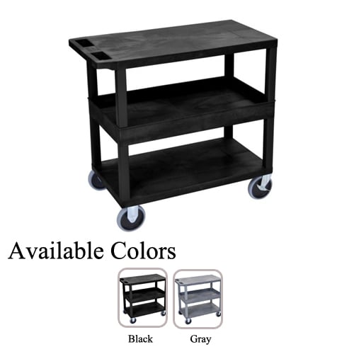 Luxor 32" x 18" High Capacity 2-Flat/1-Tub Middle Shelf Utility Carts