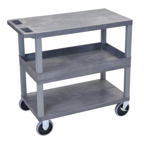 Luxor 32" x 18" High Capacity 2-Flat/1-Tub Middle Shelf Utility Carts