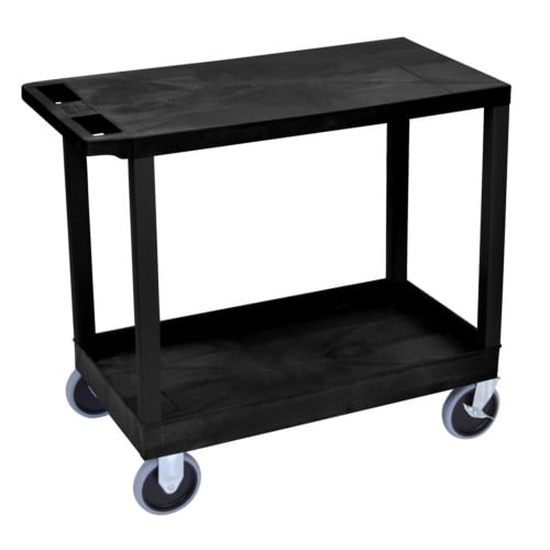 Luxor EC21HD-B 32" x 18" High Capacity Black 1-Flat/1-Tub Shelf Utility Cart