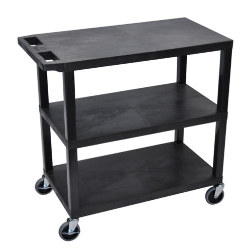 Luxor EC222-B 32" x 18" Black 3-Flat Shelf Utility Cart