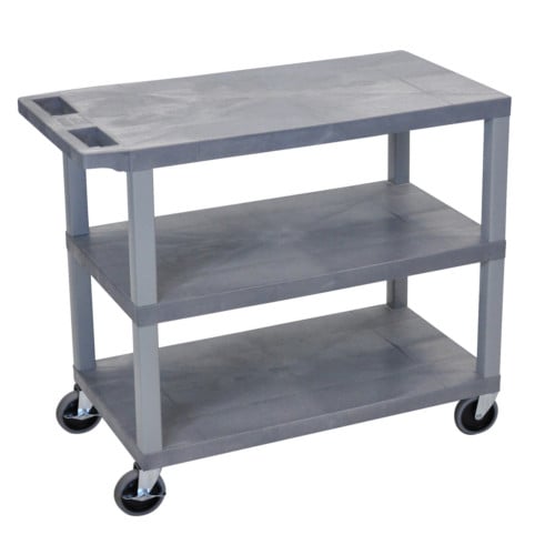 Luxor EC222-G 32" x 18" Gray 3-Flat Shelf Utility Cart