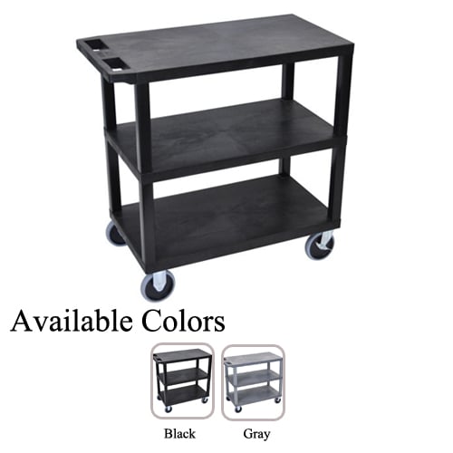 Luxor 32" x 18" High Capacity Black 3-Flat Shelf Utility Carts
