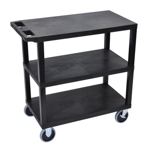 Luxor EC222HD-B 32" x 18" High Capacity Black 3-Flat Shelf Utility Cart