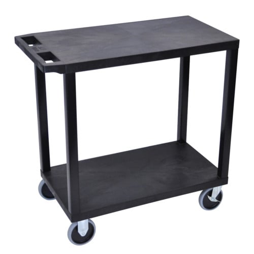 Luxor EC22HD-B 32" x 18" High Capacity Black 2-Flat Shelf Utility Cart