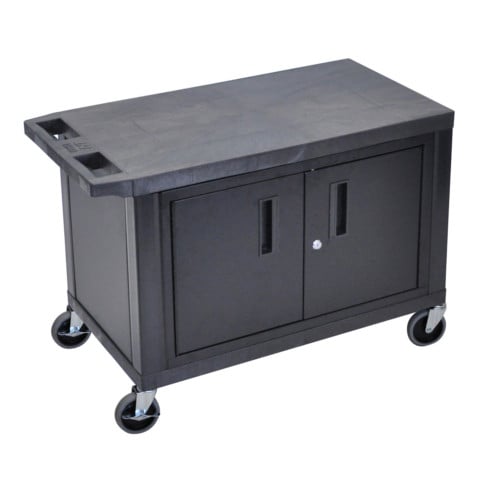 Luxor EC25C-B 24.5" High Black 2-Shelf Utility Cart with Cabinet