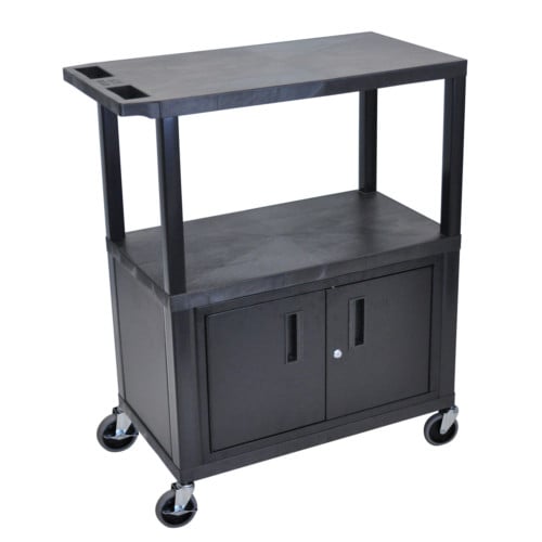 Luxor EC38C-B 37.5" High Black 3-Shelf Utility Cart with Cabinet