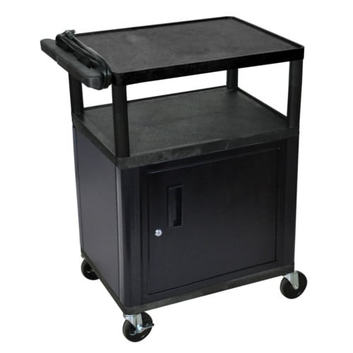 Luxor Endura 34" High Black 3-Shelf A/V Utility Cart with Cabinet
