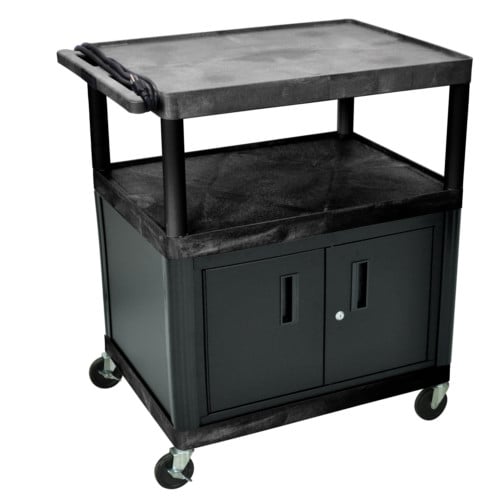 Luxor Endura 40.25" High Black 3-Shelf A/V Utility Cart with Cabinet