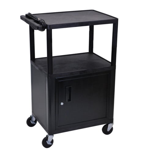 Luxor Endura 42" High Black 3-Shelf A/V Utility Cart with Cabinet