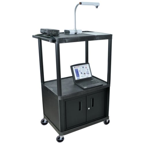 Luxor Endura 54.25" High Black 3-Shelf A/V Utility Cart with Cabinet