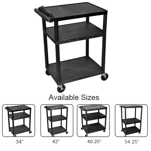 Luxor Endura Black 3-Shelf A/V Utility Cart