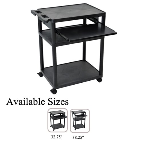 Luxor Endura Black 3-Shelf A/V Utility Cart with Pullout Shelf