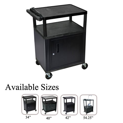 Luxor Endura Black 3-Shelf A/V Utility Cart with Cabinet