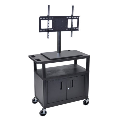 Luxor ET34CE-B 54.5" High Black 3-Flat Shelf LCD TV Mount Cart with Cabinet