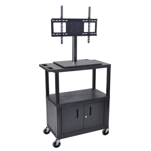 Luxor ET38CE-B 57.5" High Black 3-Flat Shelf LCD TV Mount Cart with Cabinet