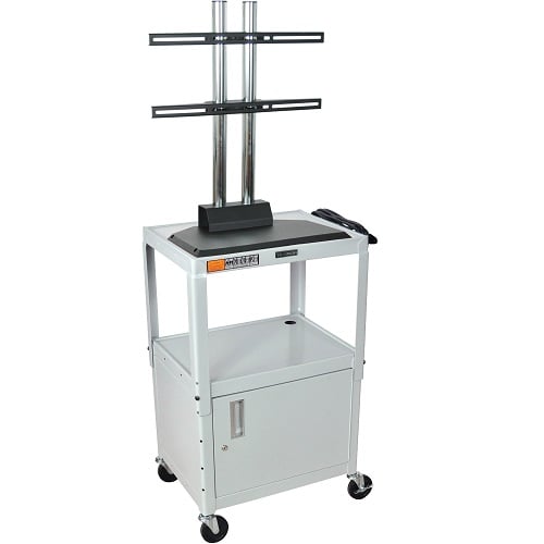 Luxor Gray Adjustable Height Audio/Visual Cart with Cabinet, LCD Mount and Shelves