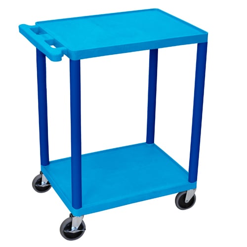 Luxor HE32-BU 24" Wide Blue Molded Plastic 2-Shelf Utility Cart