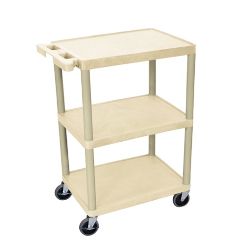 Luxor HE34-P 34" High Putty Molded Plastic 3-Shelf Utility Cart