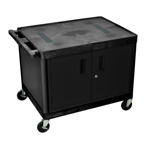 Luxor LE27C-B 27" High Black 2-Shelf Endura A/V Utility Cart with Cabinet