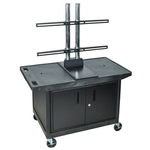 Luxor LE27CWTUD-B Wide Top Black 2-Shelf A/V Utility Cart with LCD Mount and Cabinet
