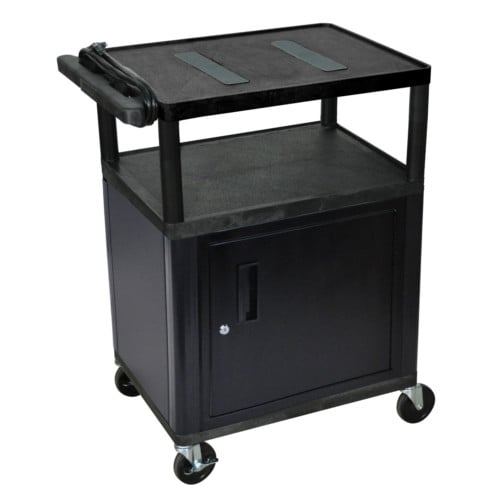 Luxor LE34C-B 35.25" High Black 3-Shelf Endura A/V Utility Cart with Cabinet