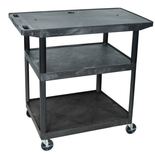Luxor LE40WT-B 40" High Black Wide Top 3-Shelf A/V Utility Cart