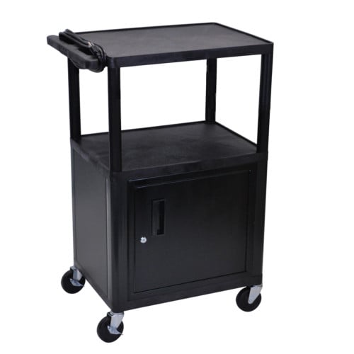 Luxor LE42C-B 41" High Black 3-Shelf Endura A/V Utility Cart with Cabinet