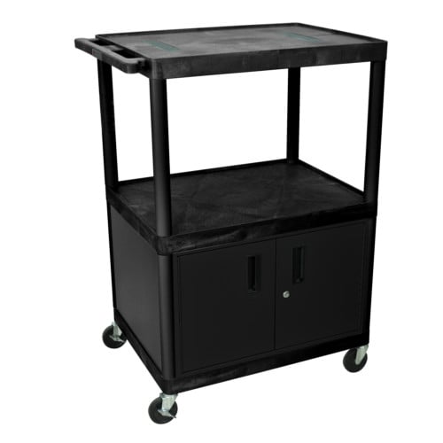 Luxor LE48C-B 48.25" High Black 3-Shelf Endura A/V Utility Cart with Cabinet