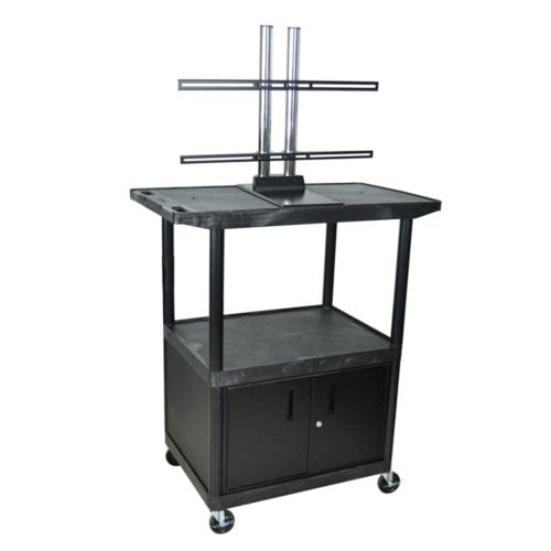 Luxor LE48CWTUD-B Wide Top Black 3-Shelf A/V Utility Cart with LCD Mount and Cabinet