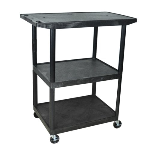 Luxor LE48WT-B 48" High Black Wide Top 3-Shelf A/V Utility Cart