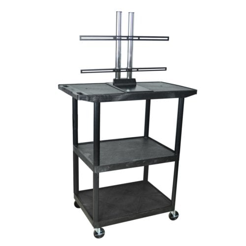 Luxor LE48WTUD-B Wide Top Black 3-Shelf A/V Utility Cart with LCD Mount