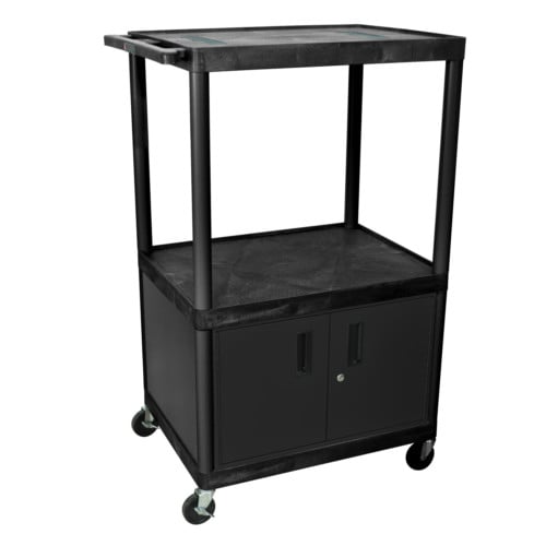 Luxor LE54C-B 54.25" High Black 3-Shelf Endura A/V Utility Cart with Cabinet