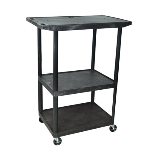 Luxor LE54WT-B 54" High Black Wide Top 3-Shelf A/V Utility Cart