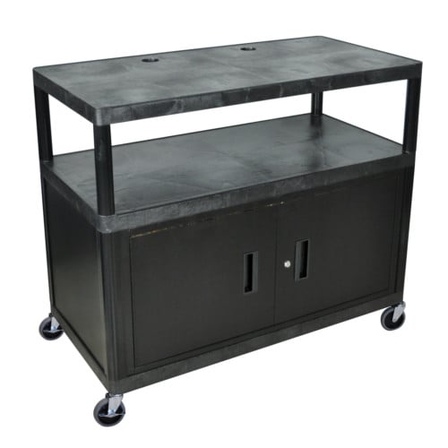 Luxor LEW40C-B Black Endura 3-Shelf Extra Wide A/V Utility Cart with Cabinet