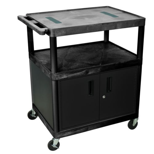 Luxor LE40C-B 40.25" High Black 3-Shelf Endura A/V Utility Cart with Cabinet