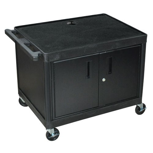 Luxor Endura 27" High Black 2-Shelf A/V Utility Cart with Cabinet