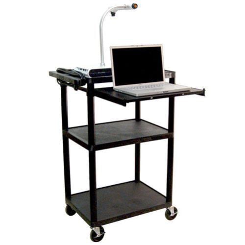 Luxor Endura 42" High Black 3-Shelf A/V Utility Cart with Front Pullout Shelf