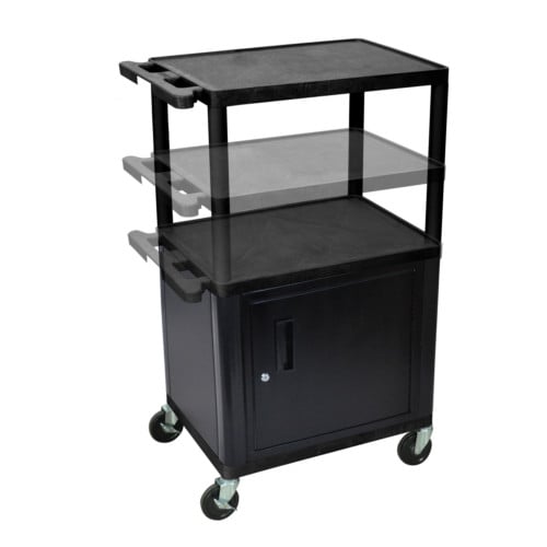 Luxor LPDUOCE-B Endura 24" x 18" Black Multi-Height A/V Utility Cart with Cabinet
