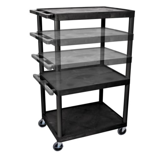 Luxor LPLDUOE-B Endura 32" x 24" Black Multi-Height A/V Utility Cart