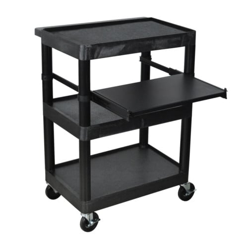Luxor Endura Black 3-Shelf A/V Utility Cart with Pullout Shelf