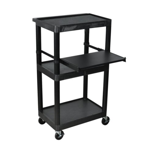 Luxor Endura Black 3-Shelf A/V Utility Cart with Pullout Shelf