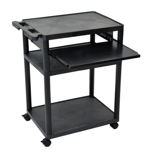 Luxor MPSL-B 32.75" High Black 3-Shelf Mobile Presentation Cart with Pullout Shelf