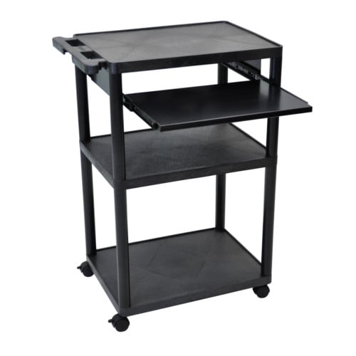 Luxor MPTL-B 38.25" High Black 3-Shelf Mobile Presentation Cart with Pullout Shelf